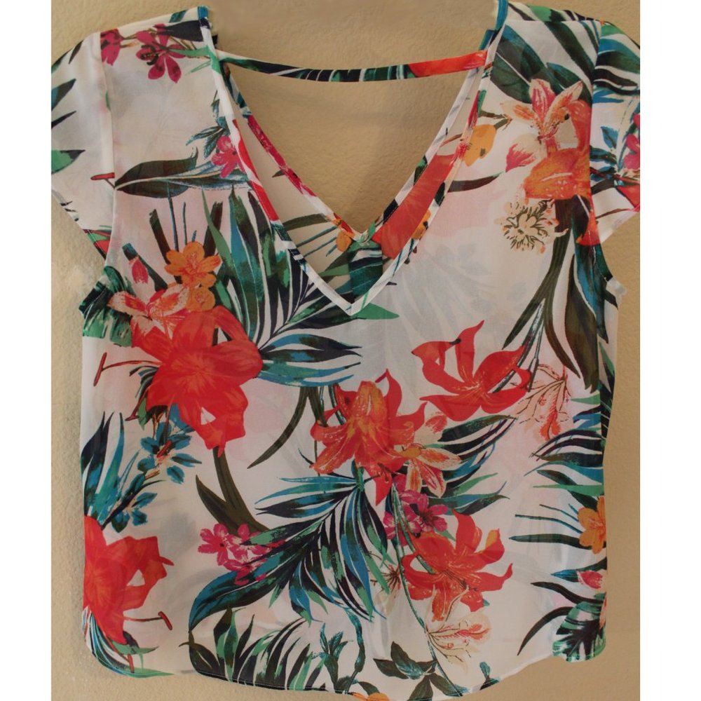 Sheer Chiffon-style Deep-V Summer Floral Top